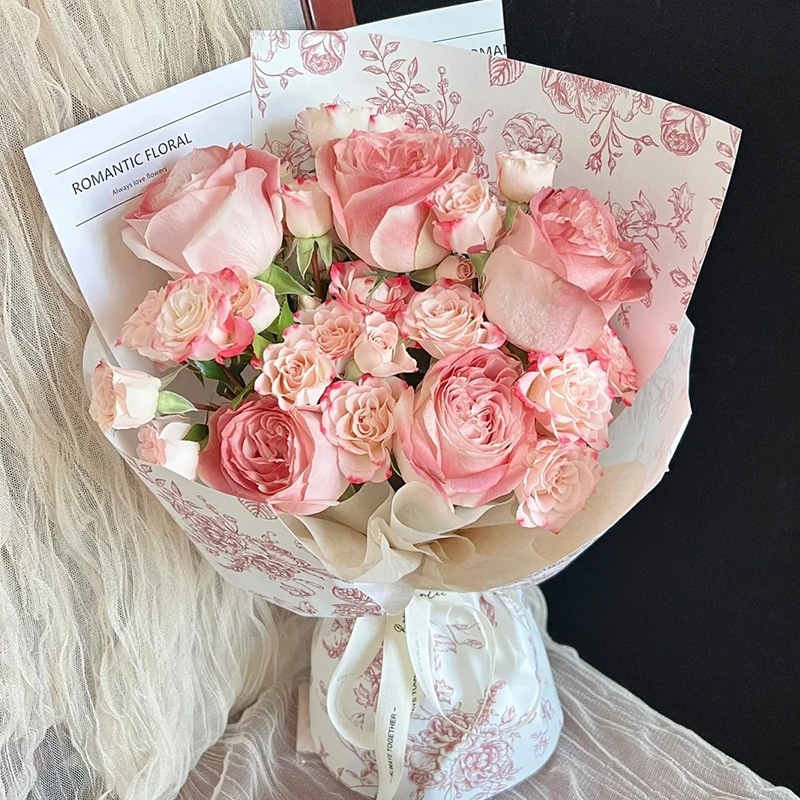 Papel de arte de flores retro europeo envasado de flores rojas floristas floristas hechas a mano material de envoltura de flores atmósfera papel