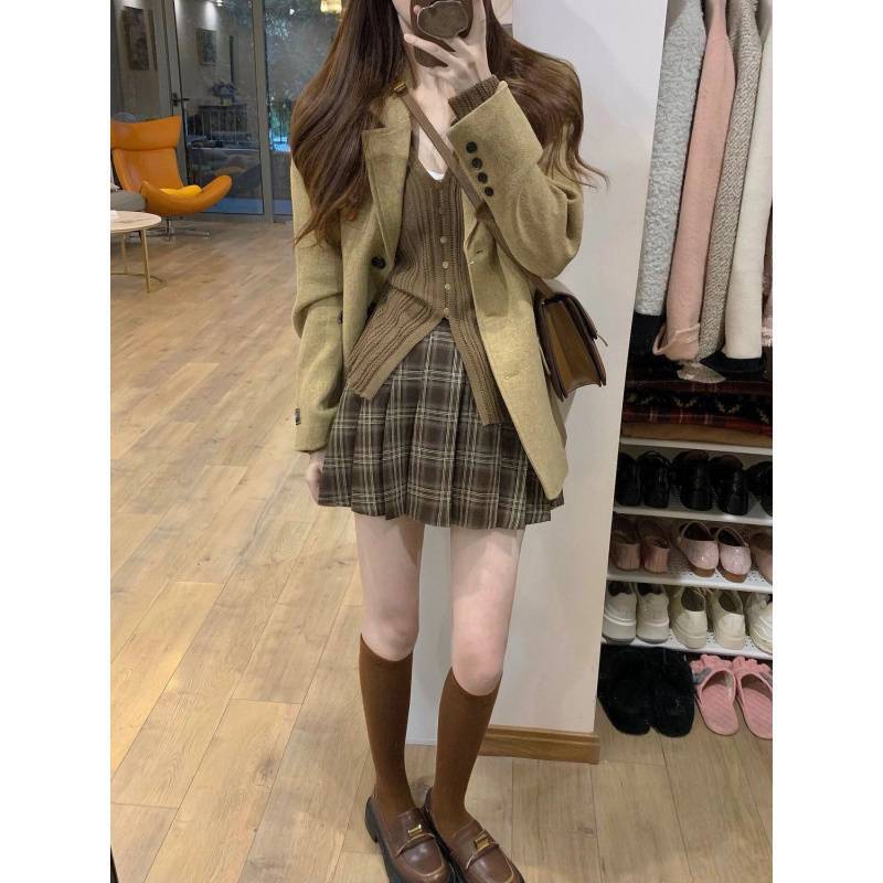 Retro woolen autumn classic suit jacket