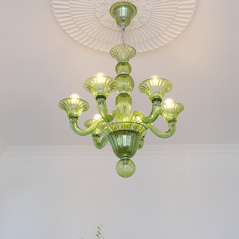 法式优雅绿色玻璃蜡烛吊灯复古美式设计师款复古客厅卧室餐厅灯