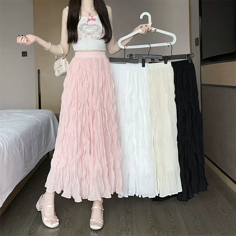 Трансграничная белая эластина юбка-бюст A слово женский лето 2025 новая высокая талия повседневный темперамент длинная юбка