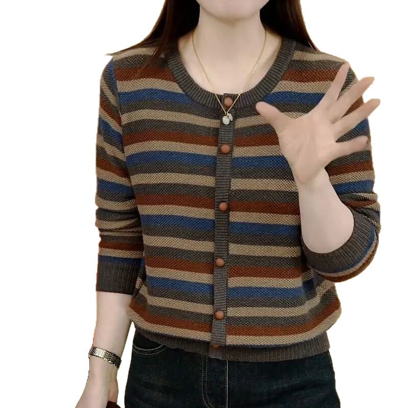 ストライプセーター秋長袖ファッショナブルな女性の多用途ルーズ痩身カバーアップレトロスタイルの新しいトップトレンディ|undefined