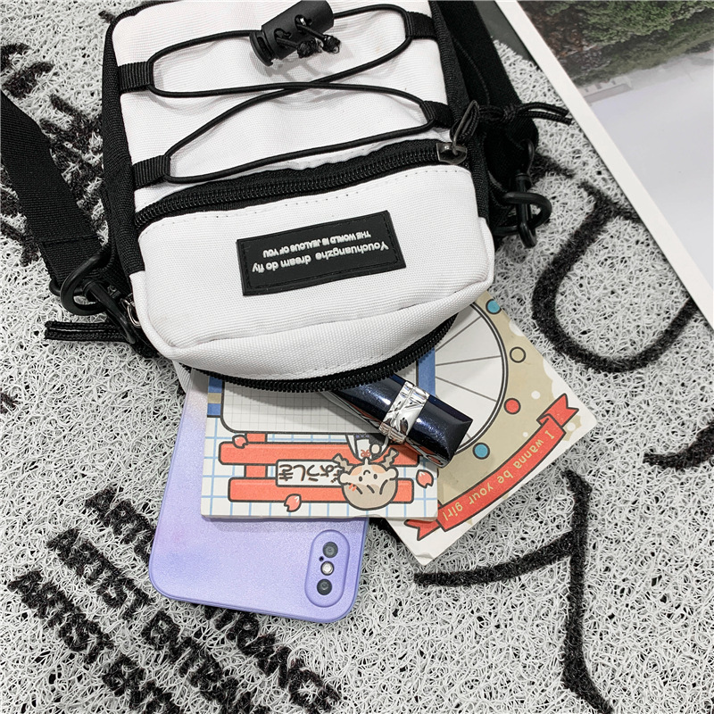 67g Weight Zipper Closure Type Single Shoulder Strap Strap Type Crossbody Bag Bags Type Nylon Material Letter Pattern Streetwear Style Square Shape Khaki, Light Grey, White, Black Color Small Size Small Nylon Letter Streetwear Square Zipper Crossbody Bag 93