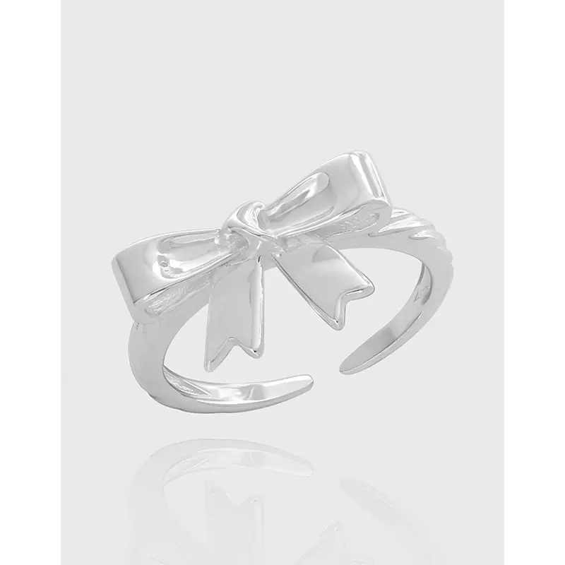 JZ195韩版原创INS小众设计蝴蝶结S925纯银戒指女梅陇银饰厂家批发