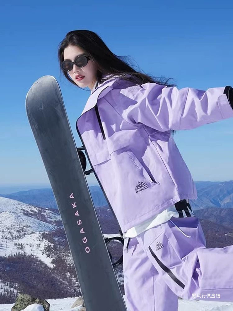 Фиолетовый лыжный костюм для мужчин и женщин, зимний на флисовой подкладке и утолщенный, минус 40. ℃ Одежда для защиты от холода, походная куртка для штурма снежных гор