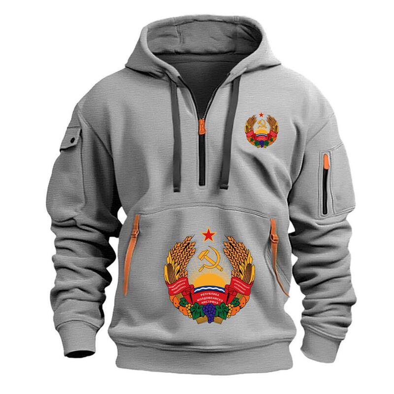 Gray Men's Half Zip Sweatshirt Sweatshirt