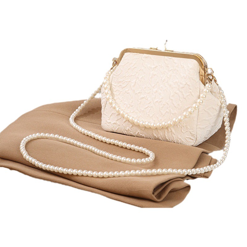 Bag Women's 2025 Pleated Shell Bag New Women's Bag Crossbody Bag Mobile Phone Bag Beaded Handbag Mini Mouth Gold Bag
