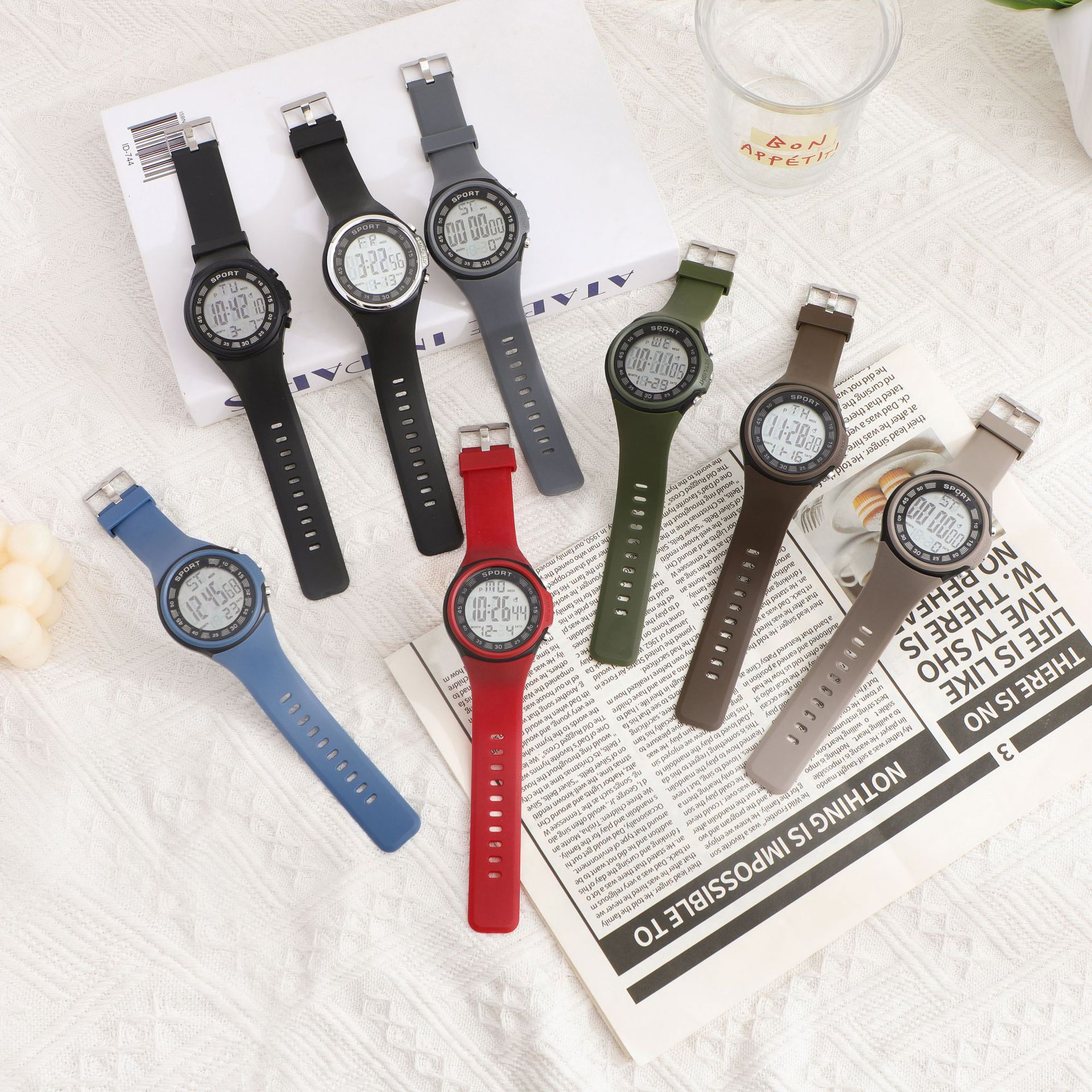 Red impermeable luz nocturna reloj electrónico de moda masculina simple estudiantes de secundaria adolescentes reloj deportivo multifuncional al por mayor