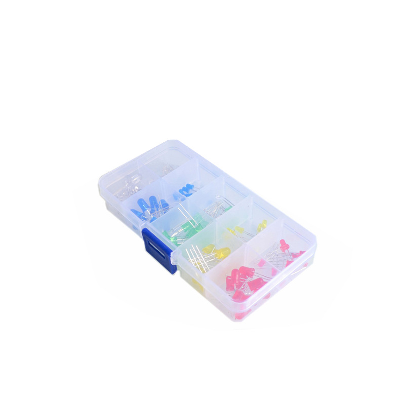 5mm 3mm LED发光二极管 红黄绿白蓝5色各10/100个 LED灯分类盒套