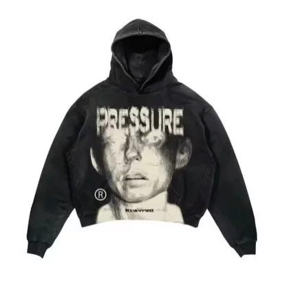Худи с принтом PRESSURE, унисекс свободного кроя, флис/хлопок, размеры S–3XL