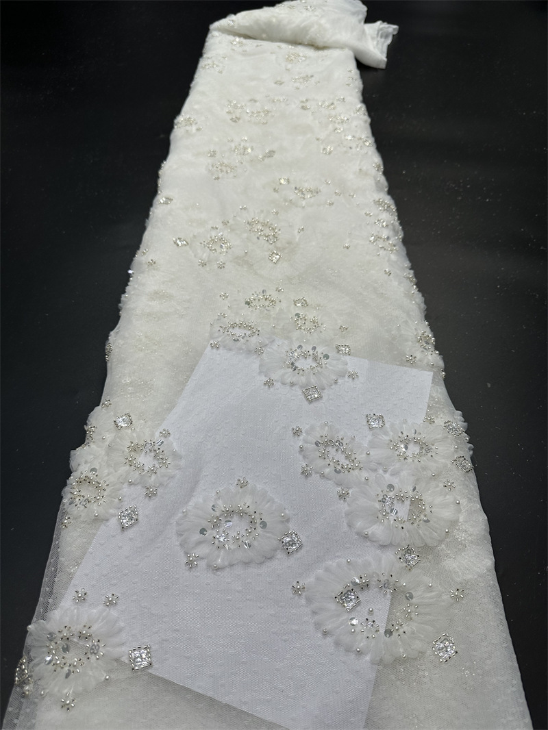 Fabricante de material de tela bordada elástica tela de malla de moda pequeña fresca vestido de boda vestido de tela image 7