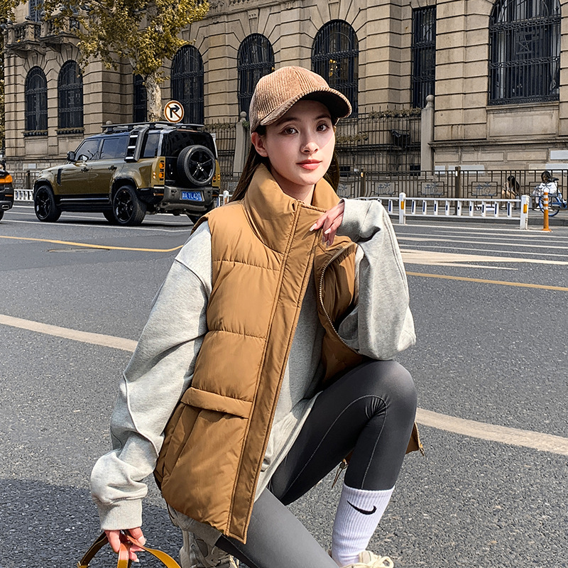 Corea del Sur irregular bolsillo chaleco de algodón mujer moda suelta delgada chaleco de hombro chaqueta de algodón abrigo caliente