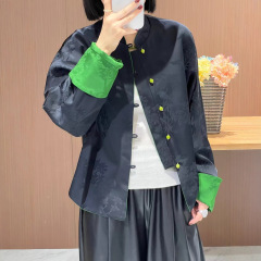 新中式国风正反两面穿人丝提花外套女秋季新款简约宽松唐装上衣