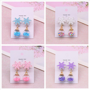 Korean version of children's earrings ear clip no ear hole cute snowflake ice and snow princess earrings children's jewelry little girl ear clip