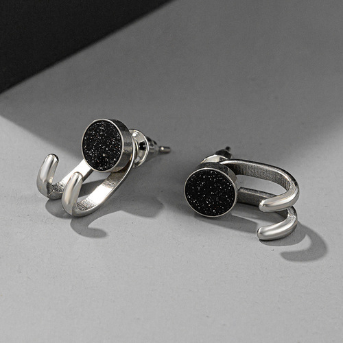 Men's Trendy Personality Earrings, Black Agate Couple Earrings for Women,  New Arrival Fashion