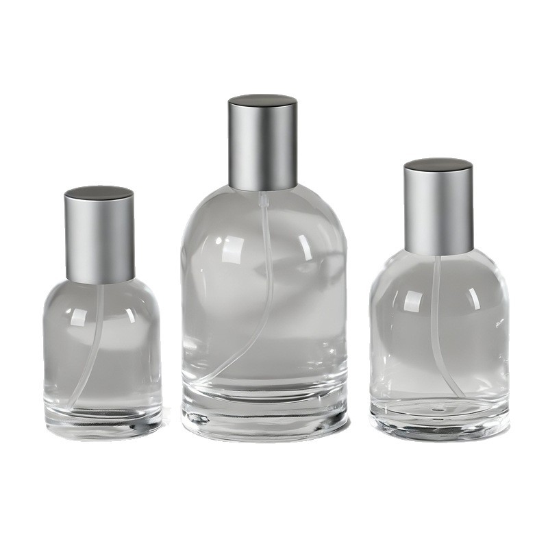 Botella de perfume, botella de perfume vacía, botella de perfume de vidrio transparente recargable, botella de spray de perfume de pulverización fina tipo prensa con cierre a presión