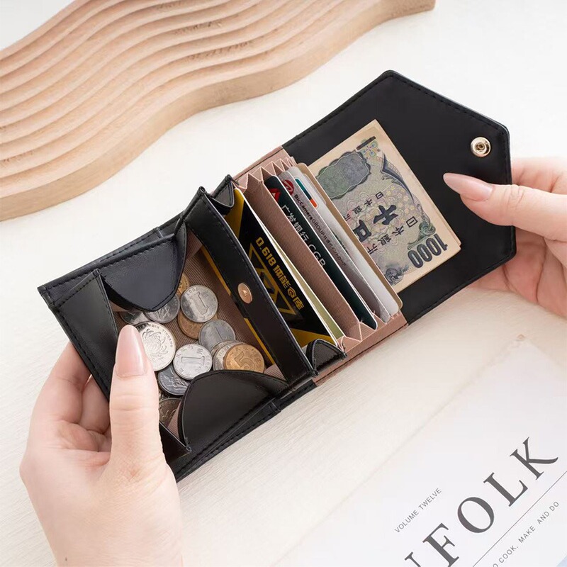 Japan Amazon's New Women's Genuine Leather Wallet with Snap Button 70% off Short Wallet Color-Blocked Mini Wallet Bag Japan Amazon's New Women's Genuine Leather Wallet with Snap Button 70% off Short Wallet Color-Blocked Mini Wallet Bag
