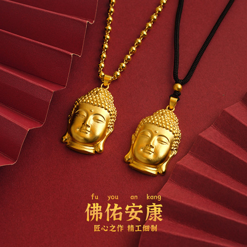 Sand gold ethnic style Buddha head necklace, versatile imitation gold Buddha ball chain, copper ornaments, sand gold pendant accessories, new product