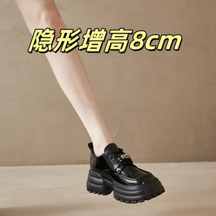 Genuine Leather Inner Height 8cm Loafers for Women 2025 Spring New Thick-Soled Platform Women's Shoes British Style Small Leather Shoes for Women