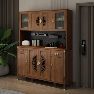 New Chinese Style Sideboard Solid Wood Frame Storage Cabinet Kitchen Cupboard Large Capacity Storage Cabinet Living Room Wall Integrated Wine Cabinet
