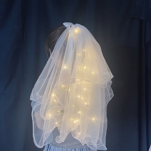 Internet celebrity pearl luminous veil bow hair accessory luminous headdress crown simple headdress pendant summer street stall wholesale