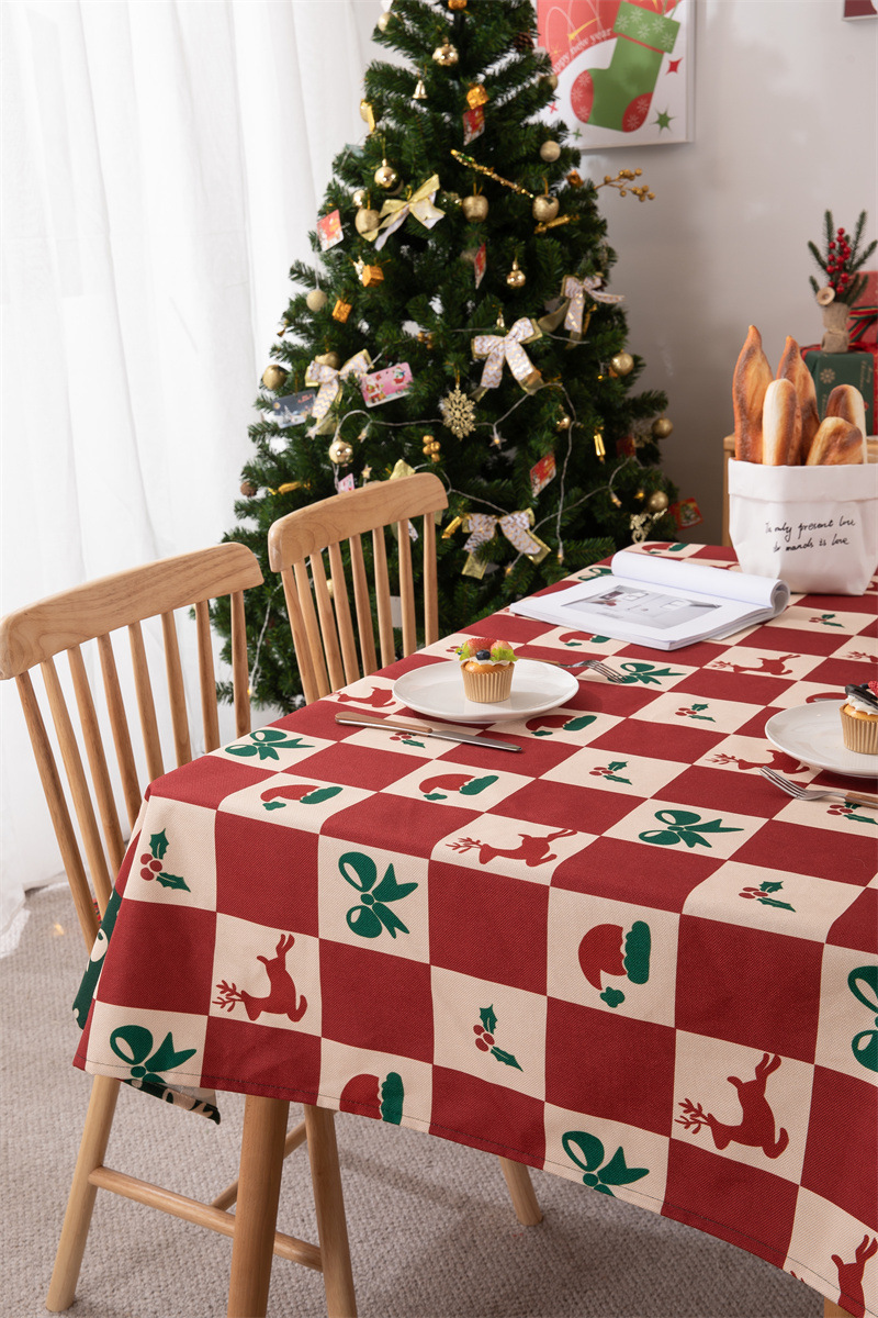 Tovaglia natalizia con bandiera da tavolo stampata in poliestere impermeabile, decorazione natalizia, con fiocco di neve e fiore di alce_voghion.com