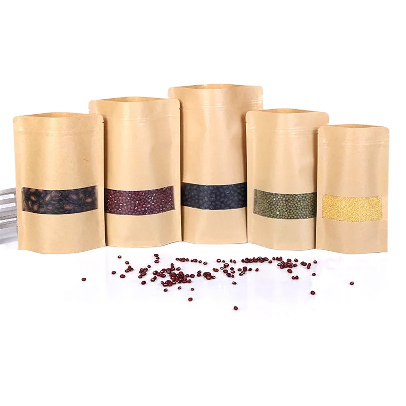 Ventana abierta Bolsa de papel kraft helado Bolsa de papel kraft tuerca Bolsa de papel kraft autoadhesiva Bolsa de embalaje de té Bolsa de alimentos autoestable