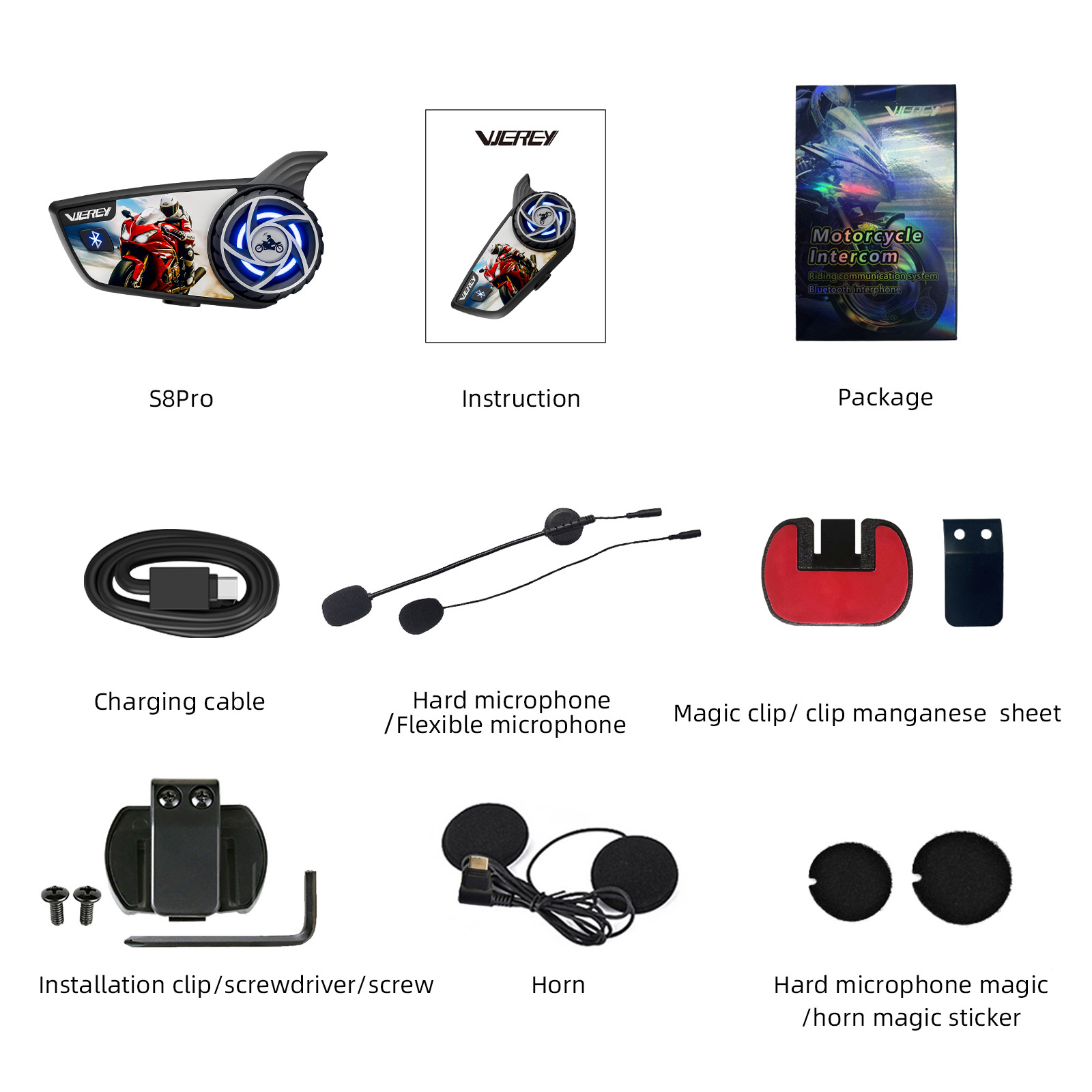Cross-border motorcycle helmet intercom headset mesh free networking 8 crowd helmet intercom S8Pro