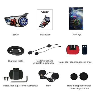 Cross-border motorcycle helmet intercom headset mesh free networking 8 crowd helmet intercom S8Pro (Motorcycle Helmet Headset) - single-package