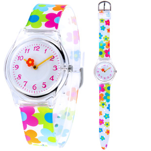 Transparent colorful small flower resin waterproof cartoon children's watch student exam gift quartz watch cross-border hot sale