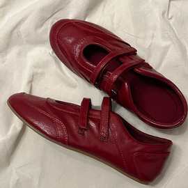 跨境代发平底复古芭蕾舞鞋舒适透气新款时尚女玛丽珍鞋魔术贴单鞋