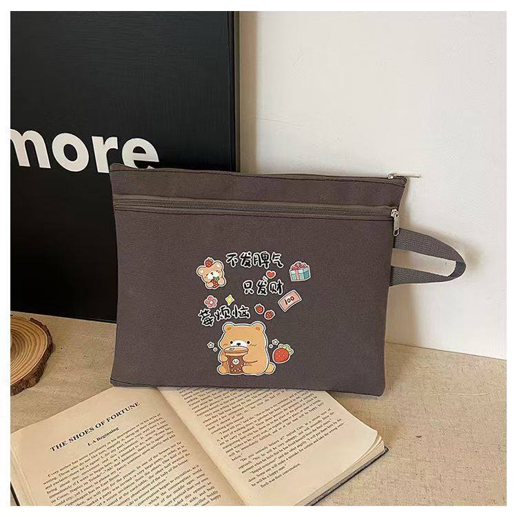 Bolsa de archivo portátil con cremallera de lona de gran capacidad A4, información de la bolsa de matrícula, bolsa para libros, multicapa y doble capa para estudiantes