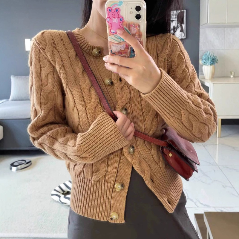 RL Ruff Pony Mark Coat Thickened Embroidered Twist Crewneck Sweater Women's Paul Cardigan Short Autumn and Winter