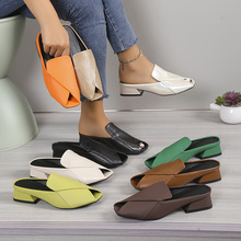 N 38943 Square Heel Slippers ��ͷ�͸���Ь�羳����ͨ����