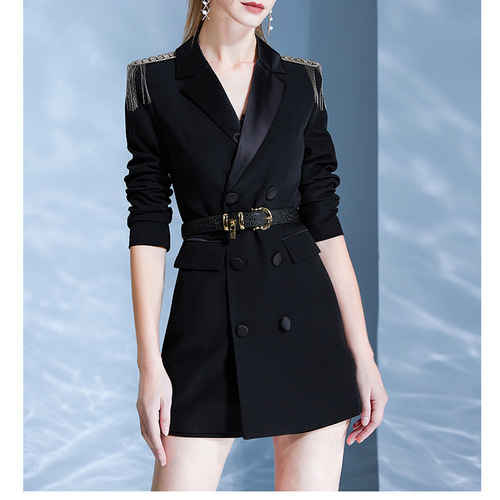 欧美风黑色职业西装套装女秋新款御姐风气质时尚短款两件套