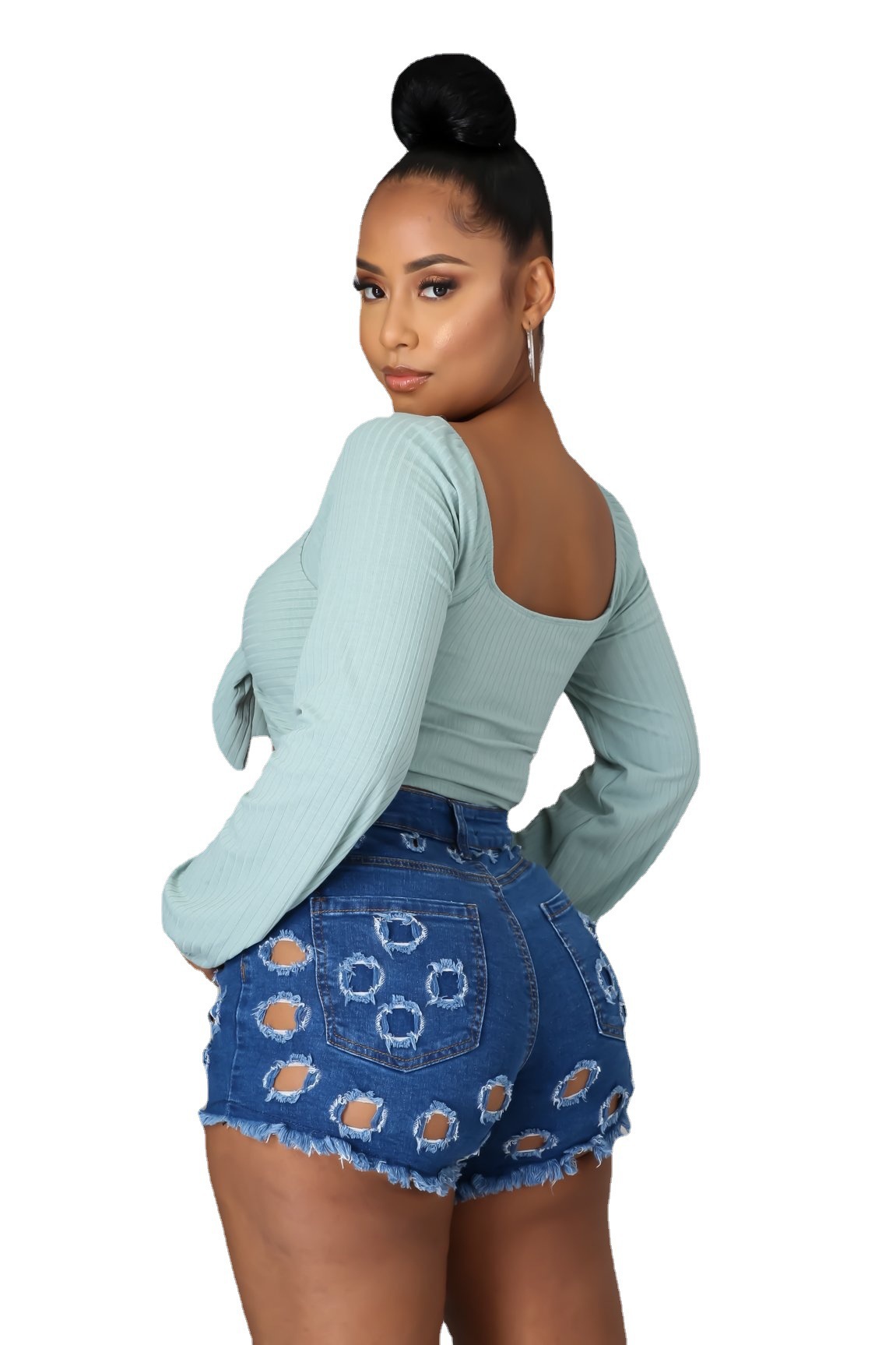 Femmes Du Quotidien Vêtement De Rue Couleur Unie Shorts Lavé Jeans display picture 5