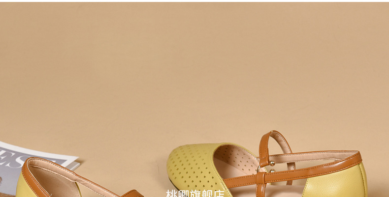 Sandal nữ da thật mũi tròn gót vuông đế mềm khoét lỗ hè — Màu đen chi tiết 28