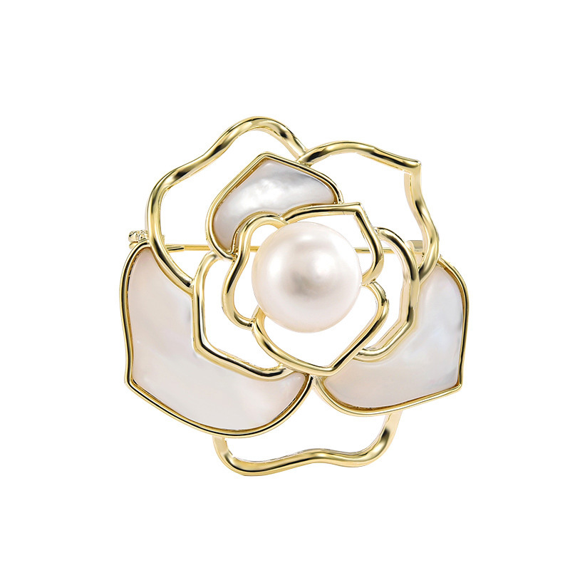 Elegante Kamelien Brosche Für Damen, Exquisites Filigranes Design_voghion.com