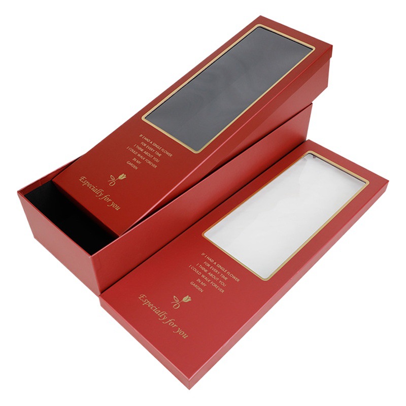 Juego de Dos Cajas de Regalo Rectangulares Tang De Golden Whisper con Ventana Transparente, Caja de Regalo Clásica con Diseño Floral, Venta al por Mayor