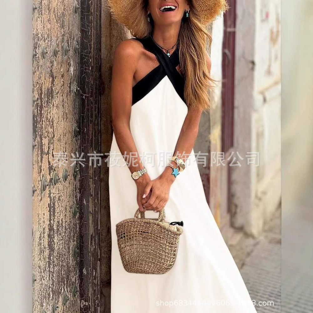 Новое летнее женское платье 2025 года для трансграничной торговли (Amazon, AliExpress), с коротким рукавом, длинное, сексуальное, красивое
