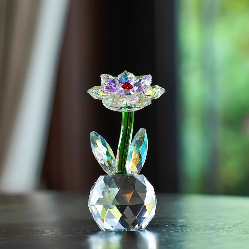 クロスボーダークリスタル造花クリエイティブガラスひまわりホームオフィスクリスタル工芸品デスクトップクリスタル装飾品|undefined