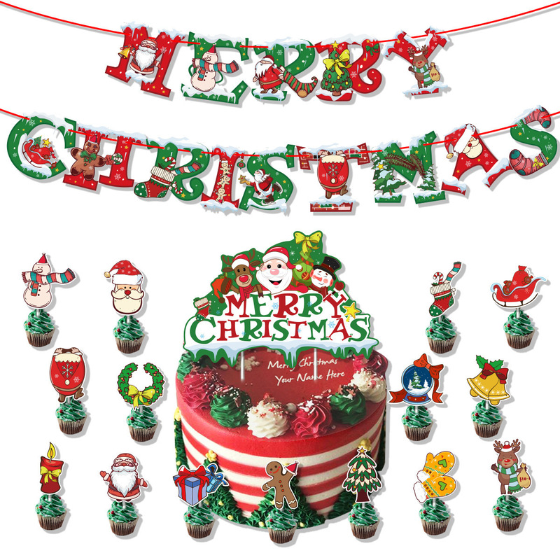 新款圣诞节MerryChristmas圣诞老人雪人拉旗蛋糕插牌气球派对套装|undefined