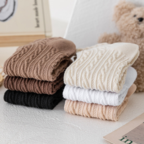 Socks women's spring mid-calf socks ins trendy socks pure cotton yarn twist Japanese simple lolita jk student socks