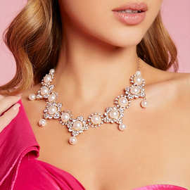 新款欧美婚庆珍珠项链女锁骨链耳环套装高贵奢华配礼服晚宴配饰