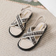 Woven cross strap thick sole slippers for women in 2024, new style for outdoor wear. Summer soft sole flat bottomed Roman sandals with one button sandals