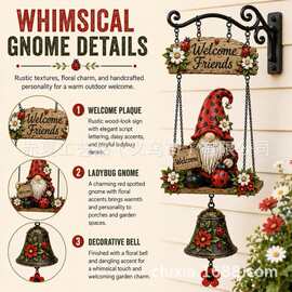 跨境新款Rustic Garden Gnome Bell OutdoorDecor侏儒庭院风铃702
