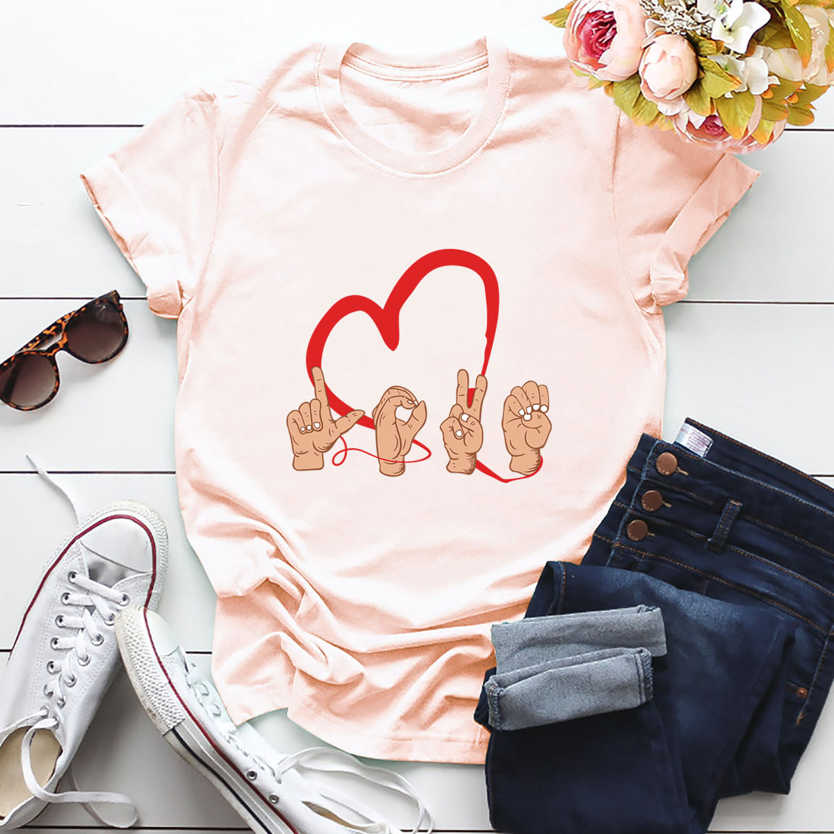 Valentine S Day Heart Printed T-Shirt NSSN27616