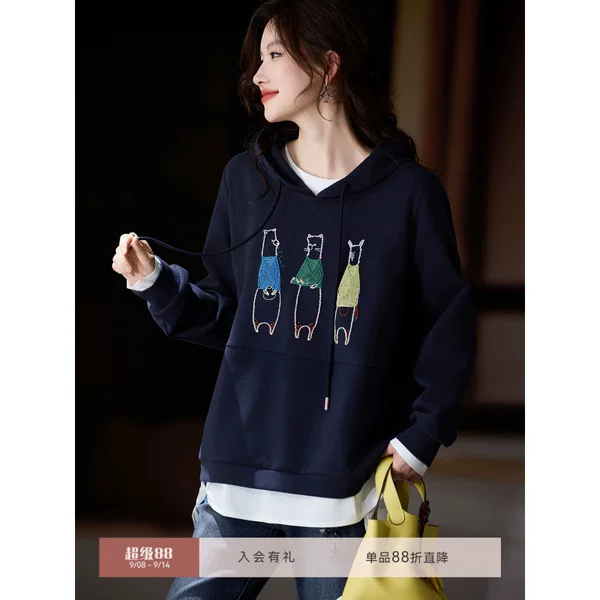 AliExpress, Shopee, Shein cross-border embroidered hooded sweatshirt, new autumn style, loose top, European goods, large size, stylish