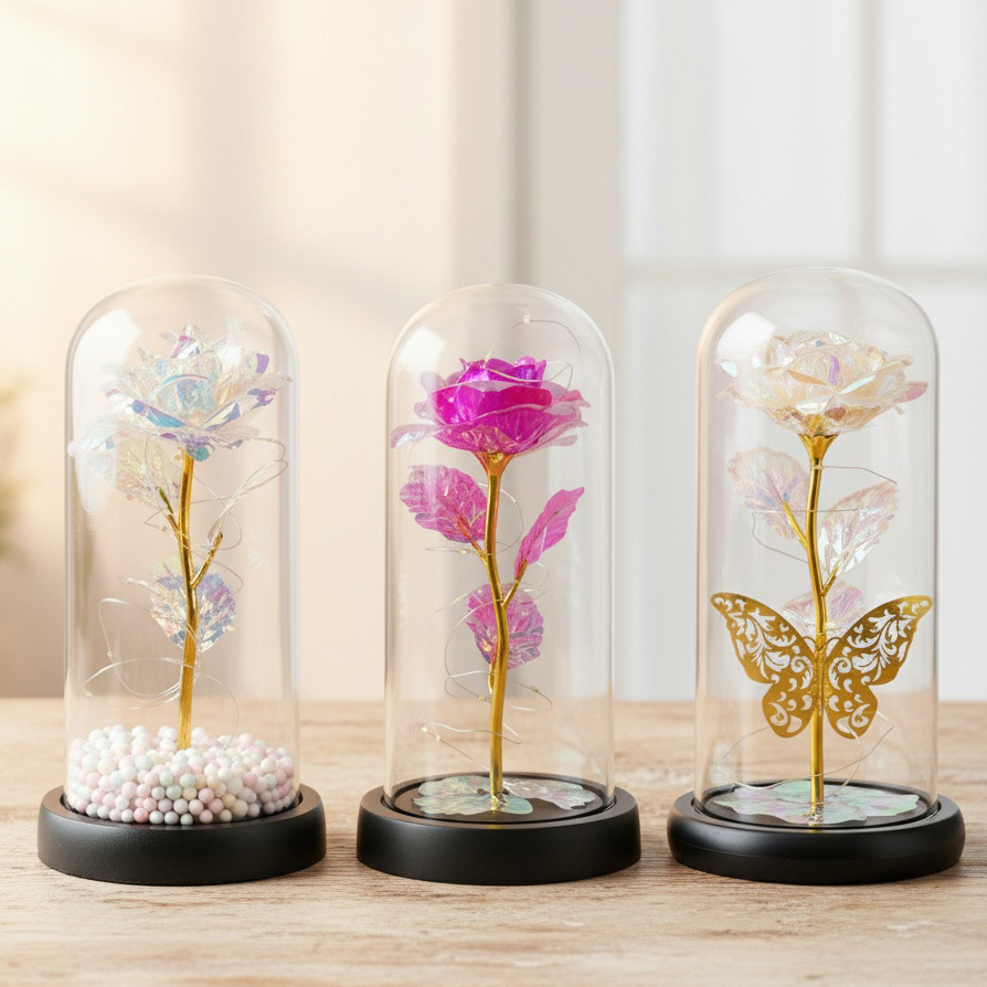 Rosas transfronterizas inmortales flores cubierta de vidrio decoración pareja regalos de día de San Valentín Día de la Madre ideas de cumpleaños 38 regalos pequeños