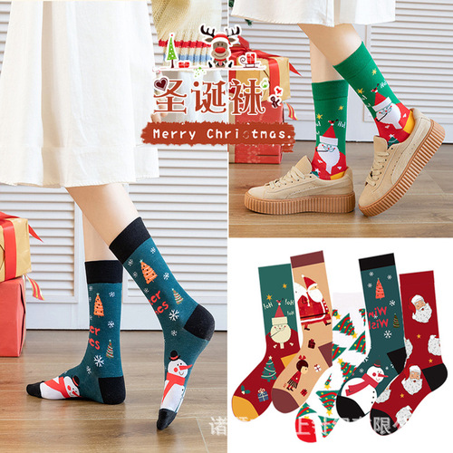 Christmas socks festive socks tall cotton Santa Claus snowman Christmas tree stockings autumn and winter socks