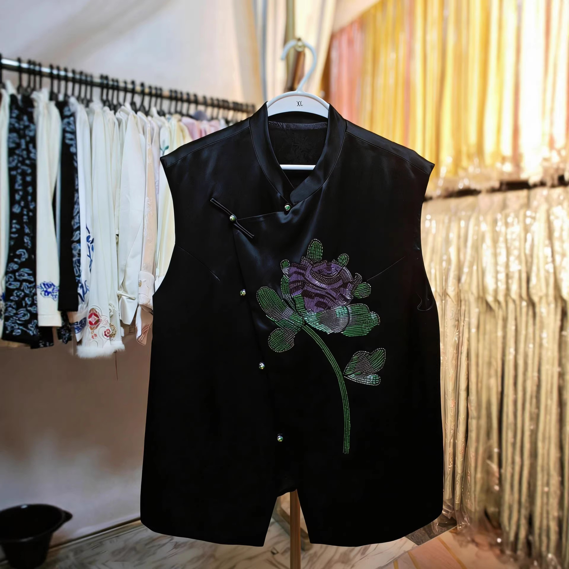 Acetate Beaded New Chinese Style Vest Nanyou Women's One-Piece Summer Stand-Up Collar Sleeveless Vest Top